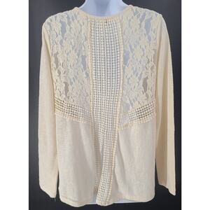 Ya Los Angeles Y2K crochet lace women's top cream Sz Large boho office feminine